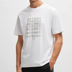 T-shirt Homme BOSS en Coton Interlock avec Motif Circulaire Artistique – Blanc – Style Moderne et Confort