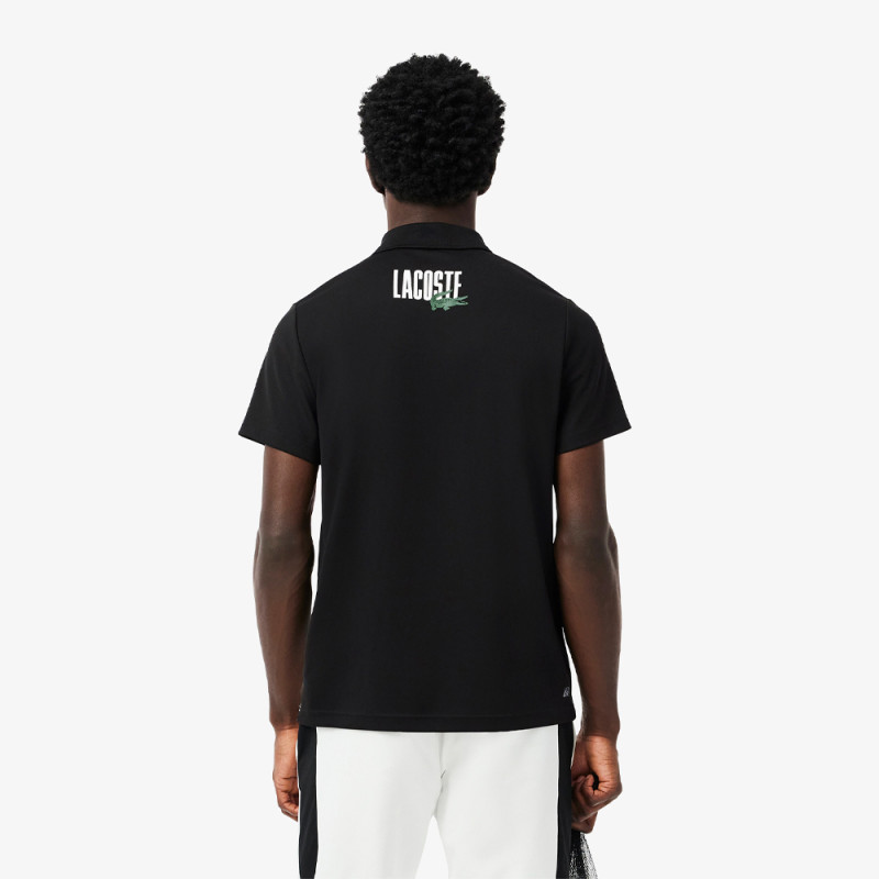 Polo Rose et Noir Lacoste Tennis color-block imprimé – Élégance sportive et performance