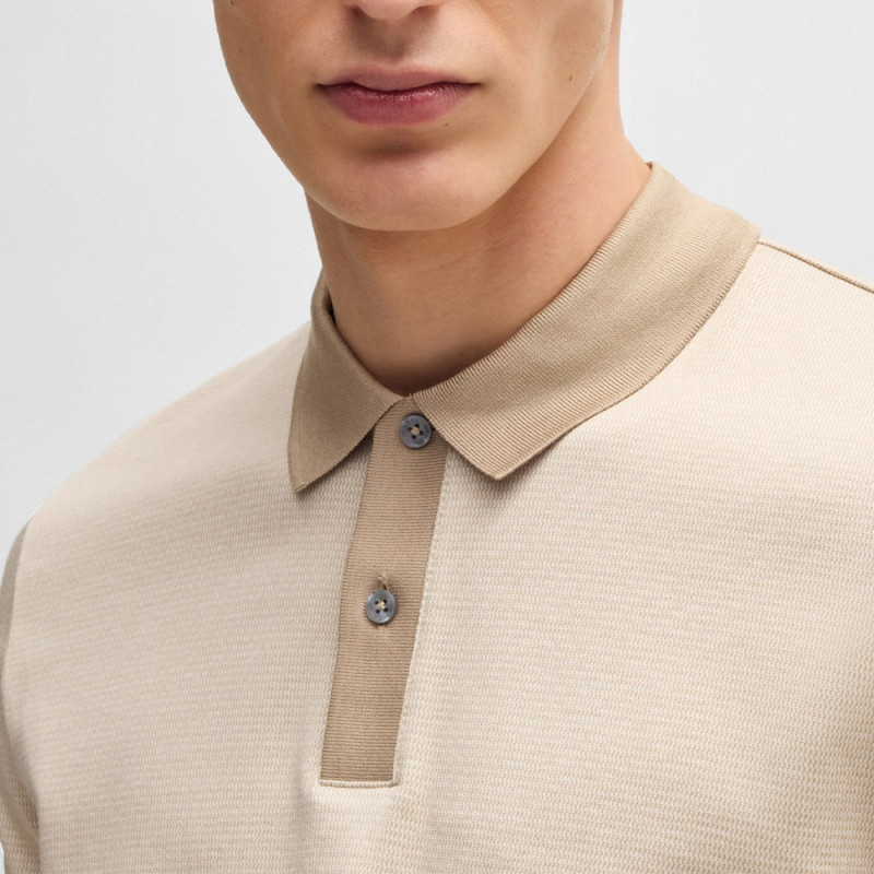 Polo Boss Beige en coton mercerisé à micro motif H-PARLAY432 – Élégance et raffinement au quotidien