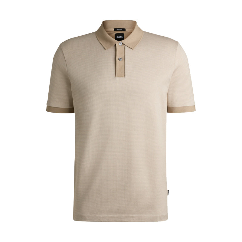 Polo Boss Beige en coton mercerisé à micro motif H-PARLAY432 – Élégance et raffinement au quotidien
