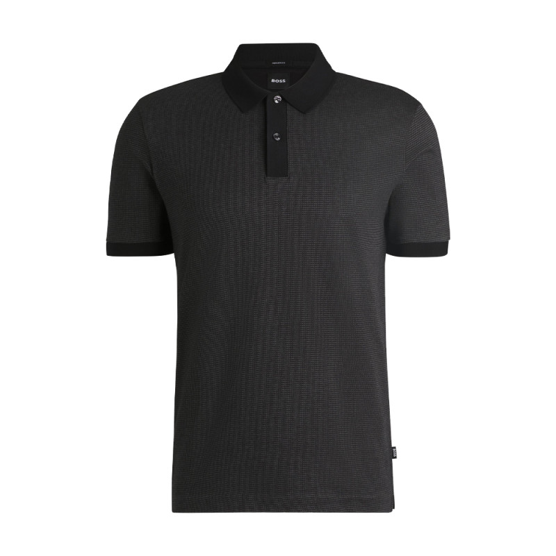 Polo Boss Noir en coton mercerisé à micro motif H-PARLAY432 – Élégance et raffinement au quotidien