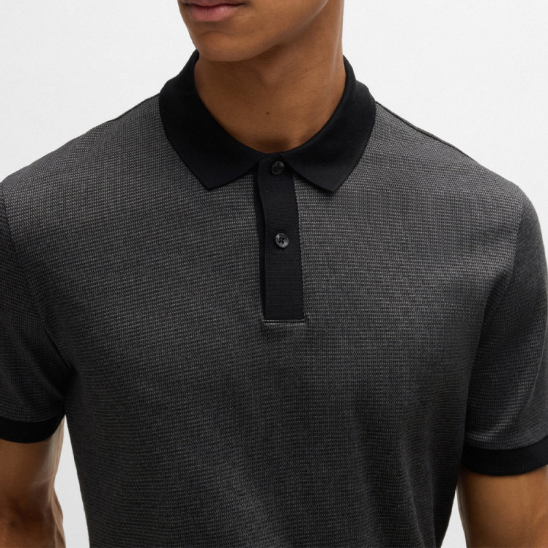 Polo Boss Noir en coton mercerisé à micro motif H-PARLAY432 – Élégance et raffinement au quotidien
