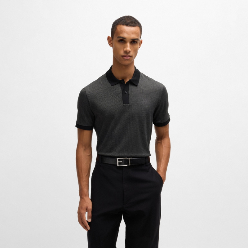 Polo Boss Noir en coton mercerisé à micro motif H-PARLAY432 – Élégance et raffinement au quotidien