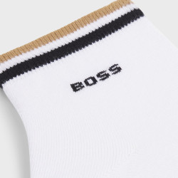 Lot de deux paires de chaussettes BOSS blanches à rayures emblématiques au niveau des chevilles – Confort et style au quotidien