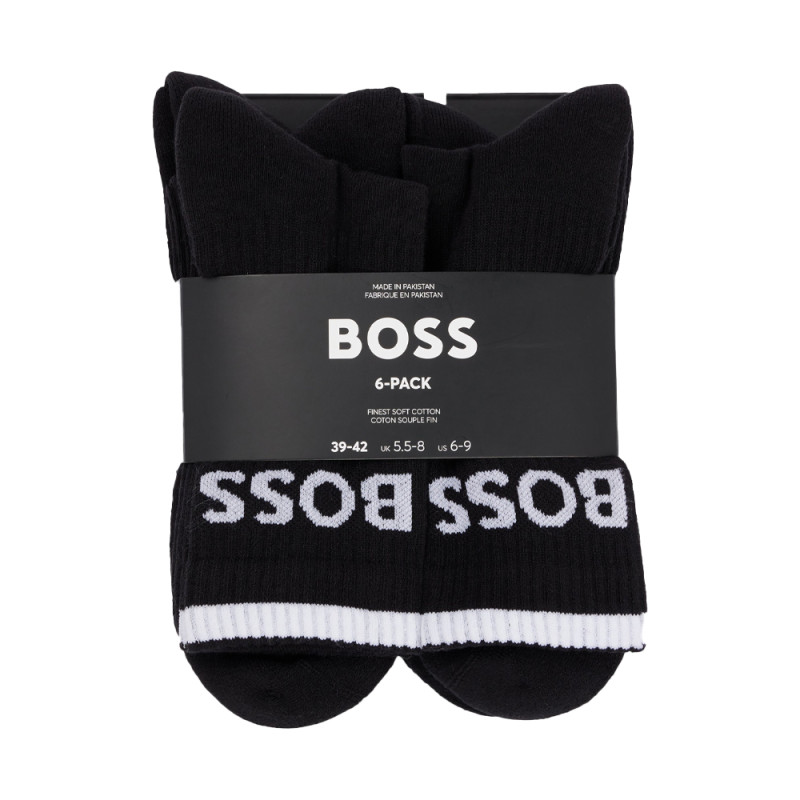 Lot de six paires de chaussettes courtes côtelées BOSS noires en coton mélangé – Confort et style au quotidien