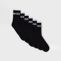 Lot de six paires de chaussettes courtes côtelées BOSS noires en coton mélangé – Confort et style au quotidien