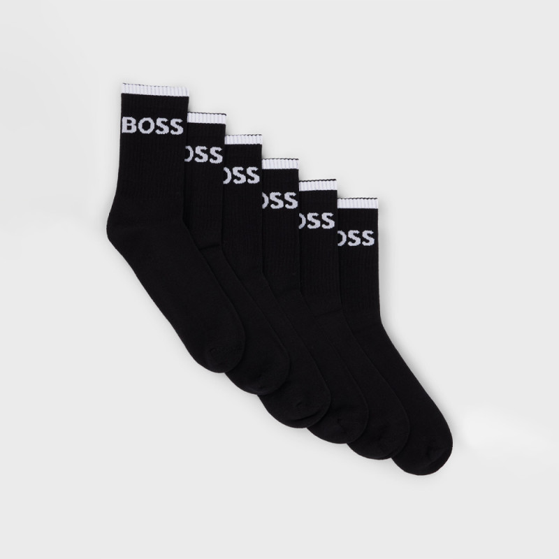Lot de six paires de chaussettes courtes côtelées BOSS noires en coton mélangé – Confort et style au quotidien
