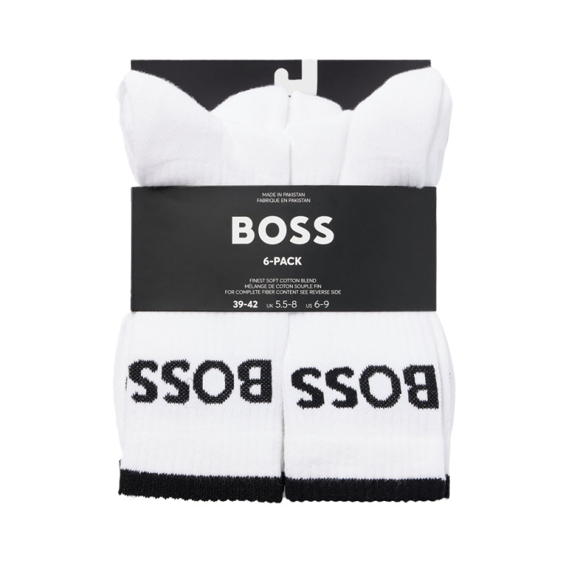 Lot de six paires de chaussettes courtes côtelées BOSS Blanches en coton mélangé – Confort et style au quotidien