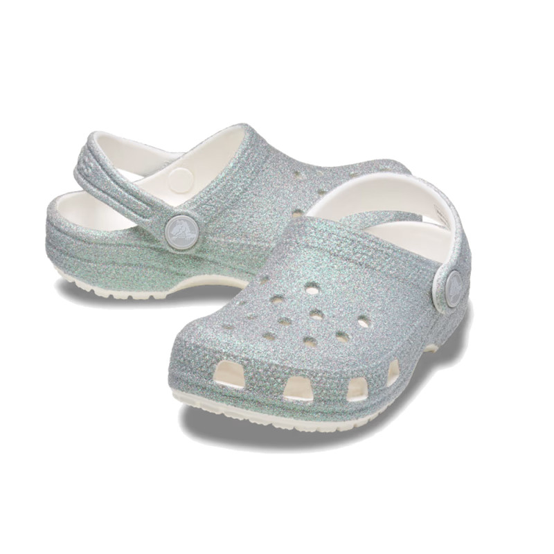 Sabot Crocs Classic Enfant Blanc Iridescent Glitter – Brillance et confort pour les plus jeunes