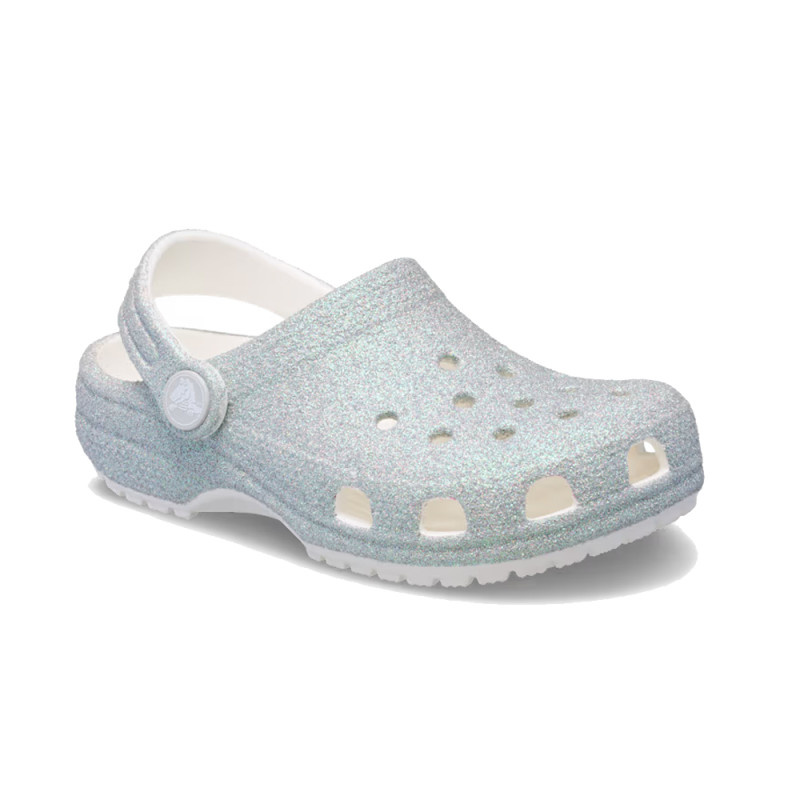 Sabot Crocs Petit Enfant Blanc Classic Iridescent Glitter Clog – Éclat et confort pour les tout-petits