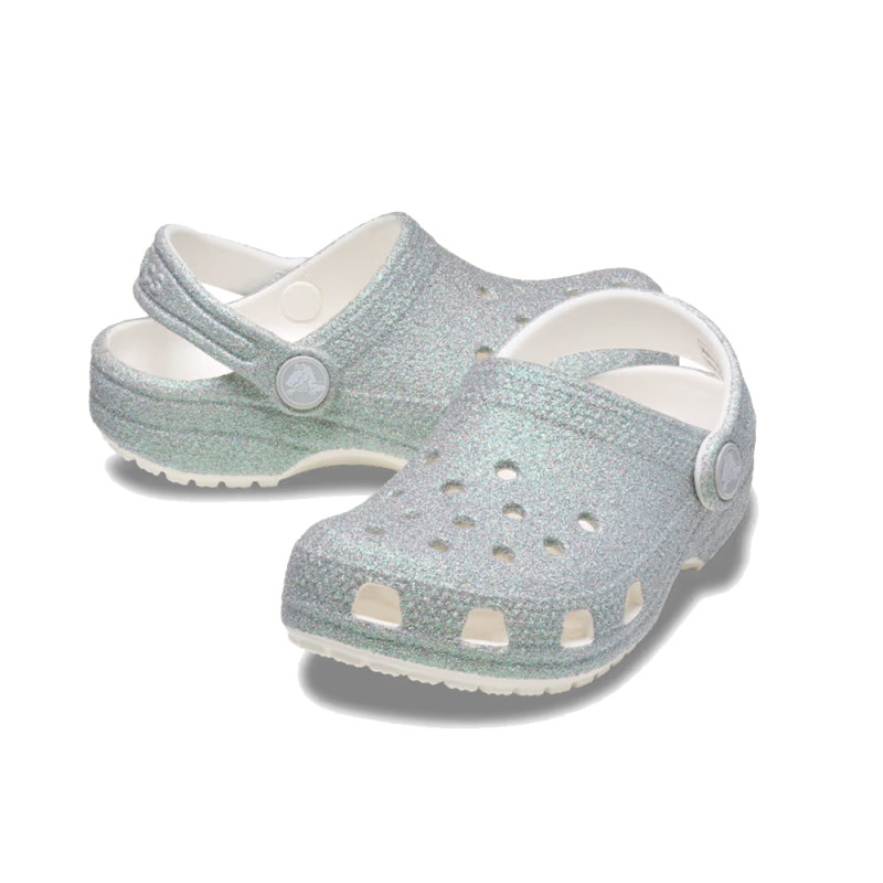 Sabot Crocs Petit Enfant Blanc Classic Iridescent Glitter Clog – Éclat et confort pour les tout-petits