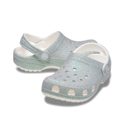 Sabot Crocs Petit Enfant Blanc Classic Iridescent Glitter Clog – Éclat et confort pour les tout-petits