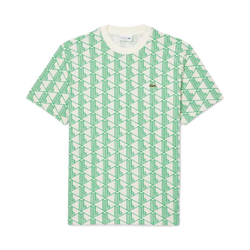 T-shirt Lacoste en coton monogramme blanc et vert – Élégance intemporelle et confort durable