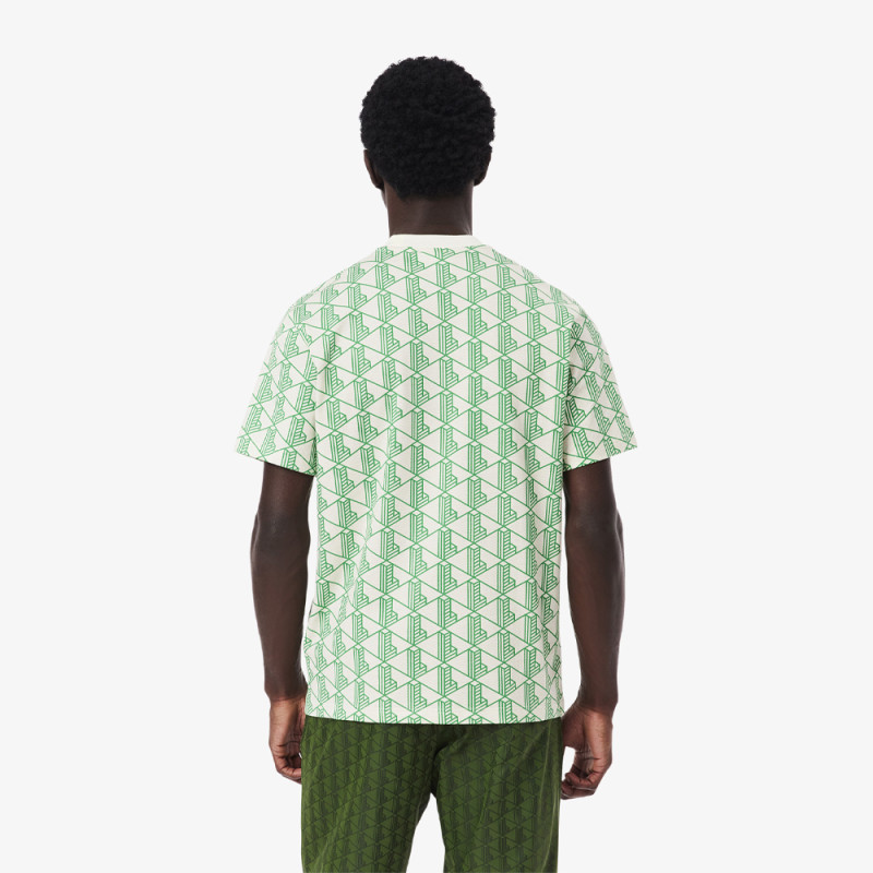 T-shirt Lacoste en coton monogramme blanc et vert – Disponible Chez DM'Sports