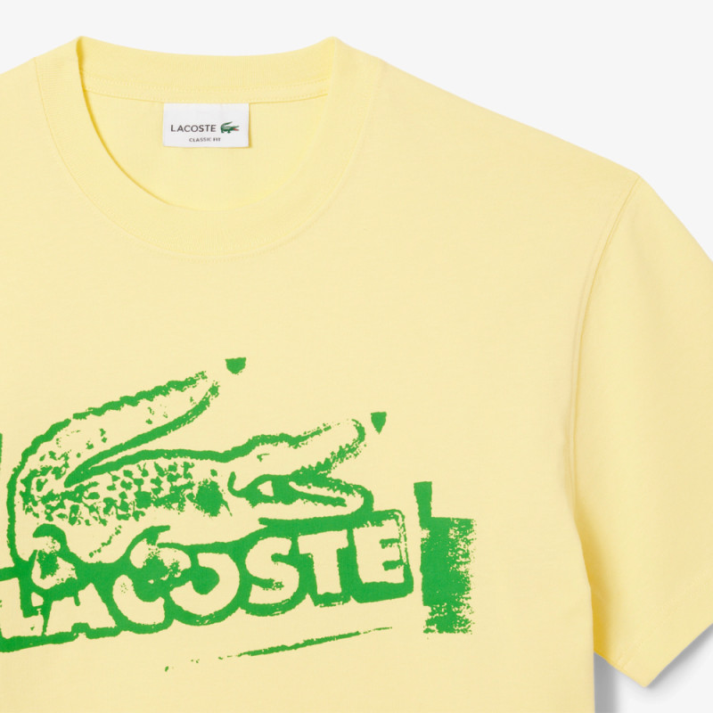 T-shirt Homme Lacoste Signature – Jaune – Jersey de Coton & Logo Imprimé