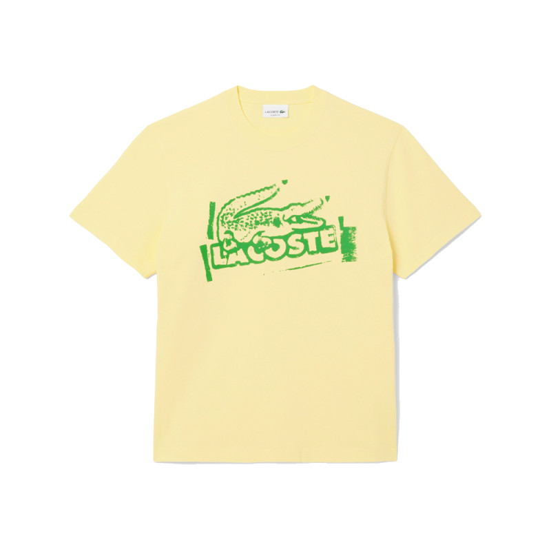 T-shirt Homme Lacoste Signature – Jaune – Jersey de Coton & Logo Imprimé