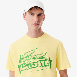 T-shirt Homme Lacoste Signature – Jaune – Jersey de Coton & Logo Imprimé