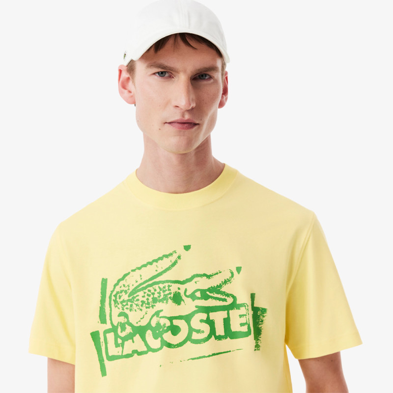 T-shirt Homme Lacoste Signature – Jaune – Jersey de Coton & Logo Imprimé