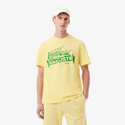 T-shirt Homme Lacoste Signature – Jaune – Jersey de Coton & Logo Imprimé