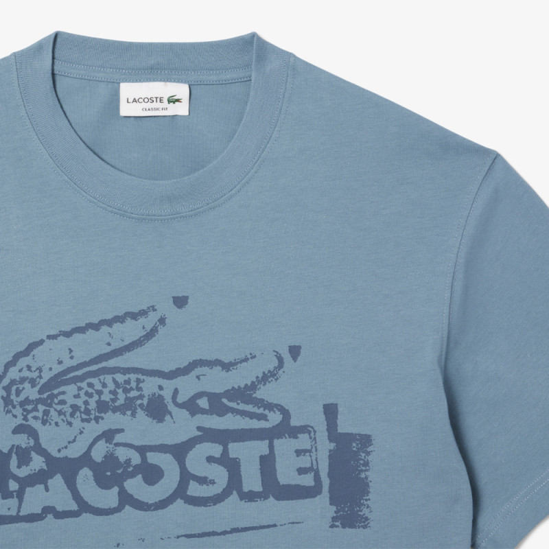 T-shirt Homme Lacoste Signature – Bleu – Jersey de Coton & Logo Imprimé