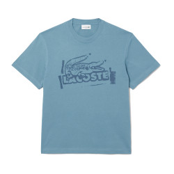 T-shirt Homme Lacoste Signature – Bleu – Jersey de Coton & Logo Imprimé