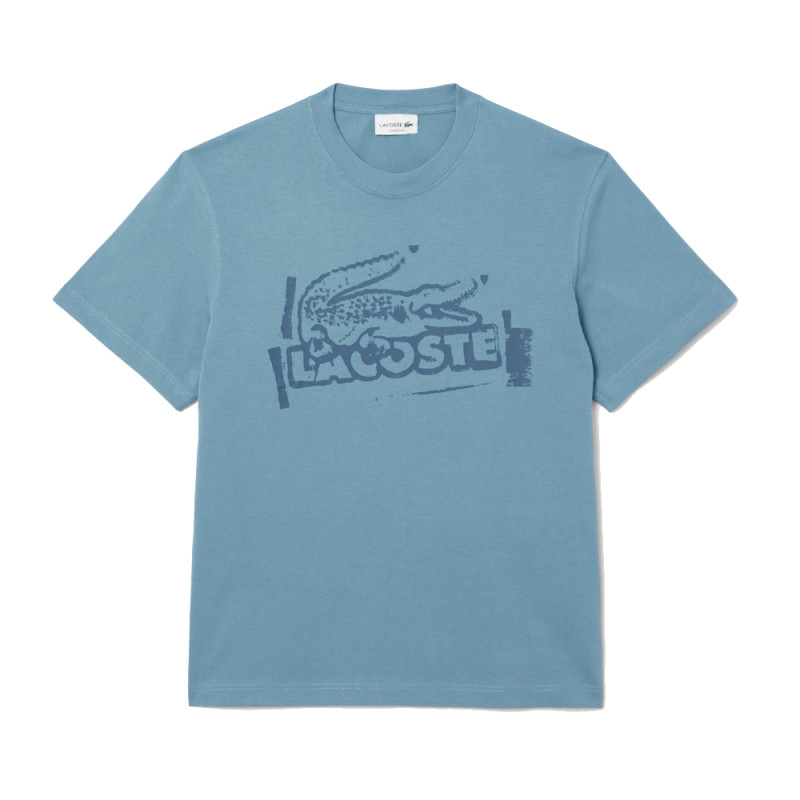 T-shirt Homme Lacoste Signature – Bleu – Jersey de Coton & Logo Imprimé