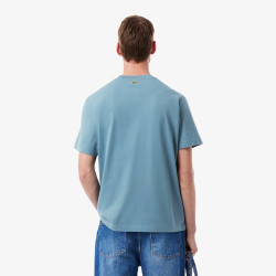 T-shirt Homme Lacoste Signature – Bleu – Jersey de Coton & Logo Imprimé