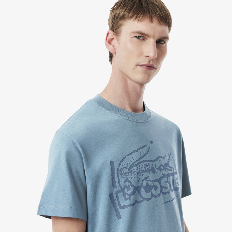 T-shirt Homme Lacoste Signature – Bleu – Jersey de Coton & Logo Imprimé