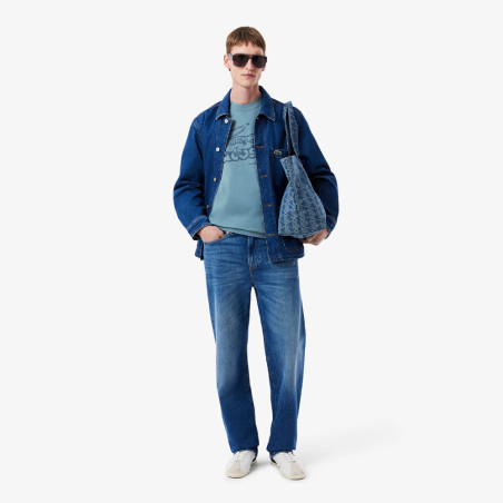 T-shirt Homme Lacoste Signature – Bleu – Jersey de Coton & Logo Imprimé