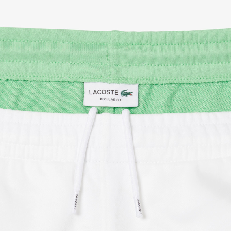 Short Homme Lacoste Color-Block Blanc & Vert – Molleton de Coton Doux & Style Sportif