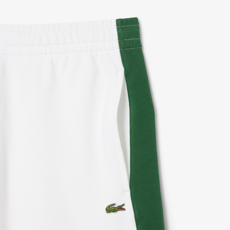 Short Homme Lacoste Color-Block Blanc & Vert – Molleton de Coton Doux & Style Sportif