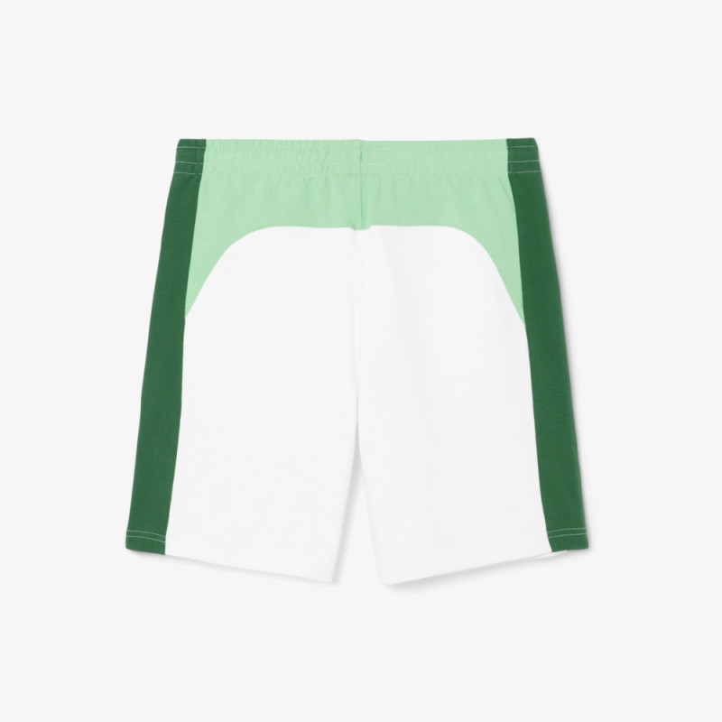 Short Homme Lacoste Color-Block Blanc & Vert – Molleton de Coton Doux & Style Sportif