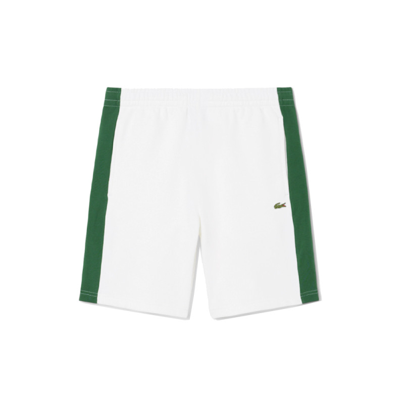Short Homme Lacoste Color-Block Blanc & Vert – Molleton de Coton Doux & Style Sportif