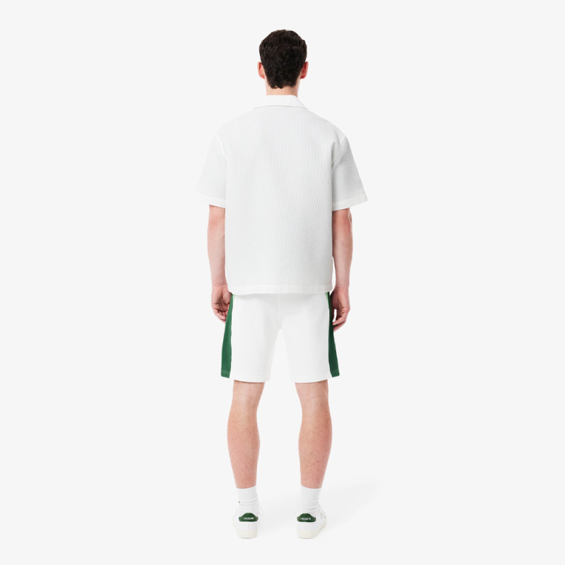 Short Homme Lacoste Color-Block Blanc & Vert – Molleton de Coton Doux & Style Sportif