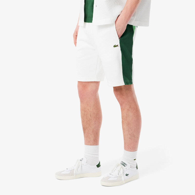 Short Homme Lacoste Color-Block Blanc & Vert – Molleton de Coton Doux & Style Sportif