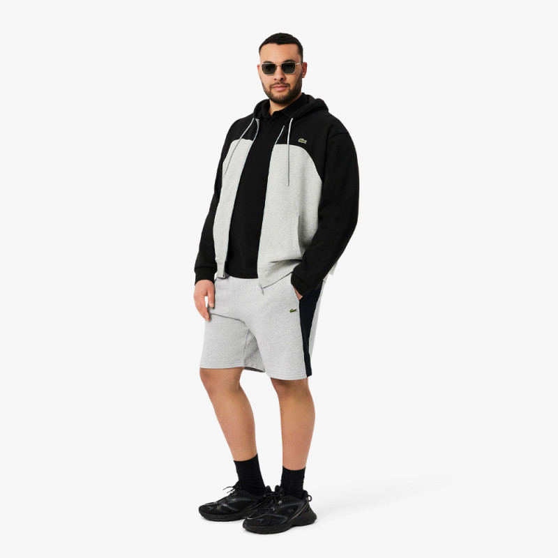 Short Homme Lacoste Color-Block Gris et Noir – Molleton de Coton Doux & Style Sportif