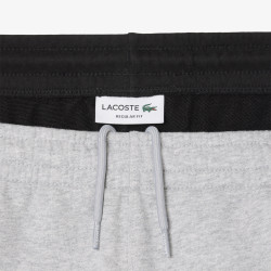 Short Homme Lacoste Color-Block Gris et Noir – Molleton de Coton Doux & Style Sportif