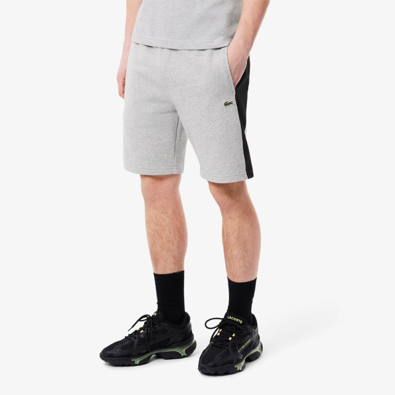 Short Homme Lacoste Color-Block Gris et Noir – Molleton de Coton Doux & Style Sportif