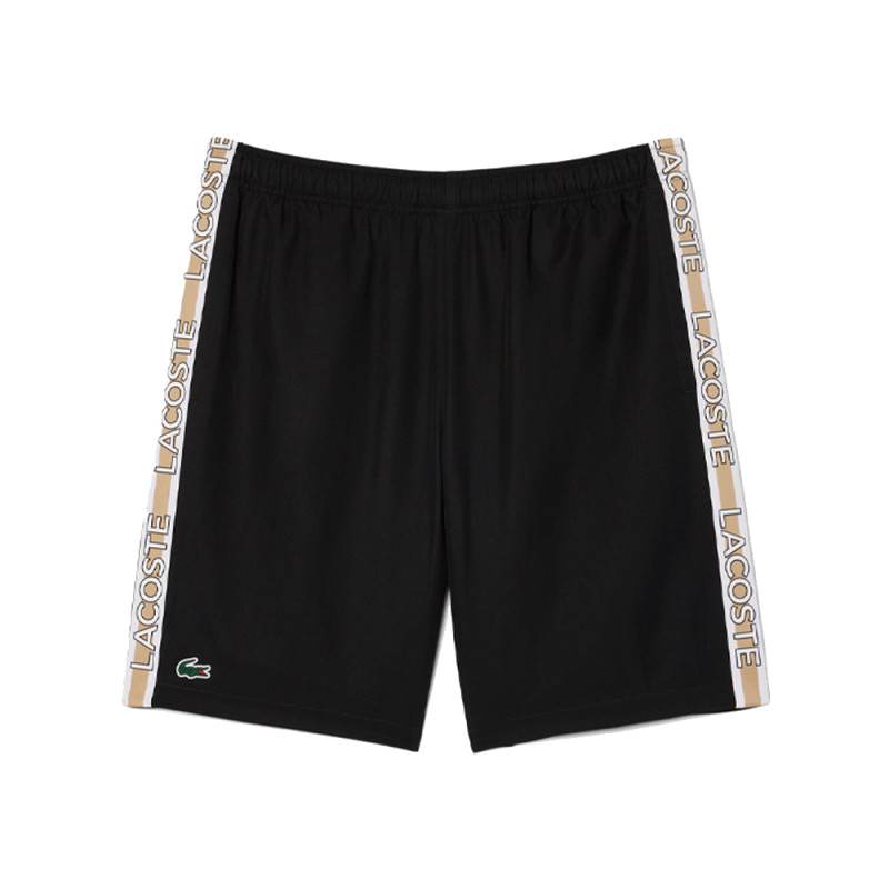 Short Homme Lacoste Tennis – Noir – Bandes Griffées & Tissu Léger Performant