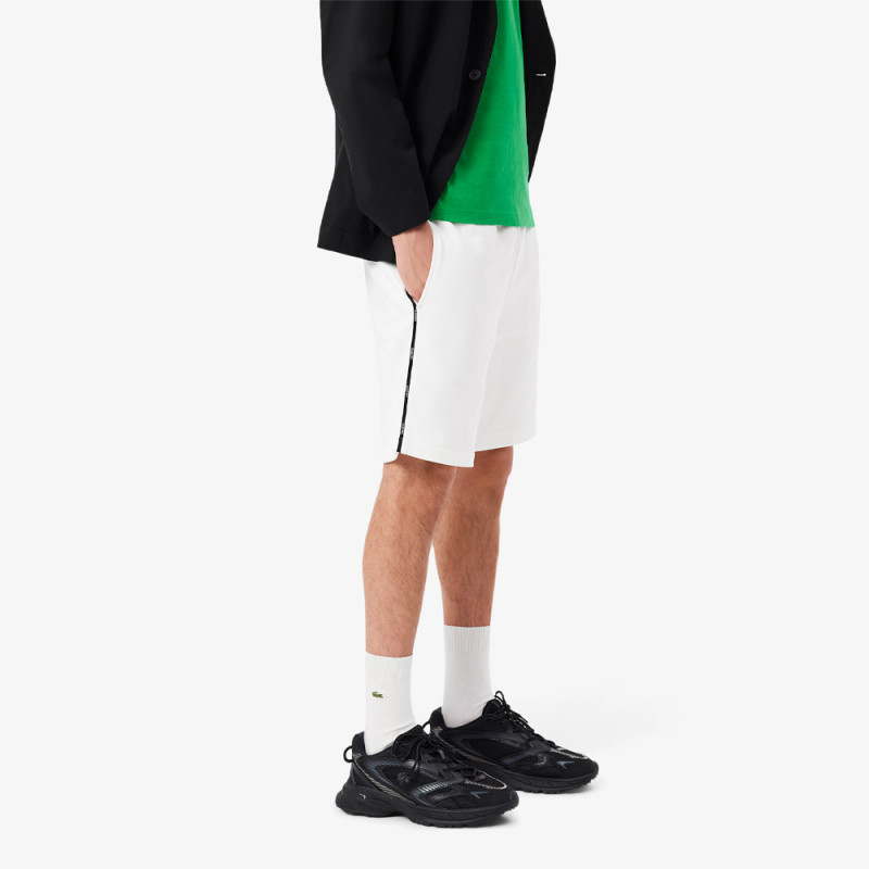 Short Homme Lacoste – Blanc – Molleton de Coton & Liserés Griffés