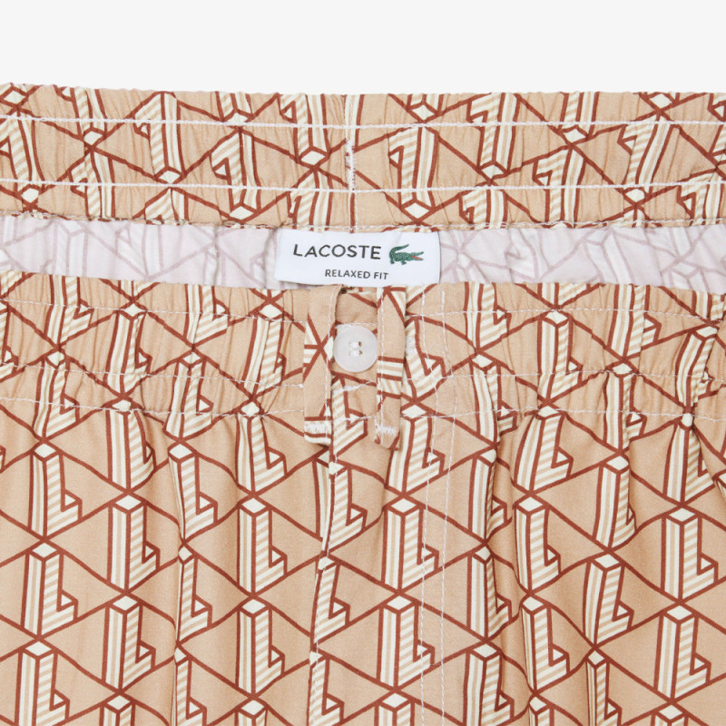 Short Homme Lacoste – Beige et Marron – Tissu Léger avec Imprimé Monogramme