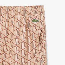 Short Homme Lacoste – Beige et Marron – Tissu Léger avec Imprimé Monogramme