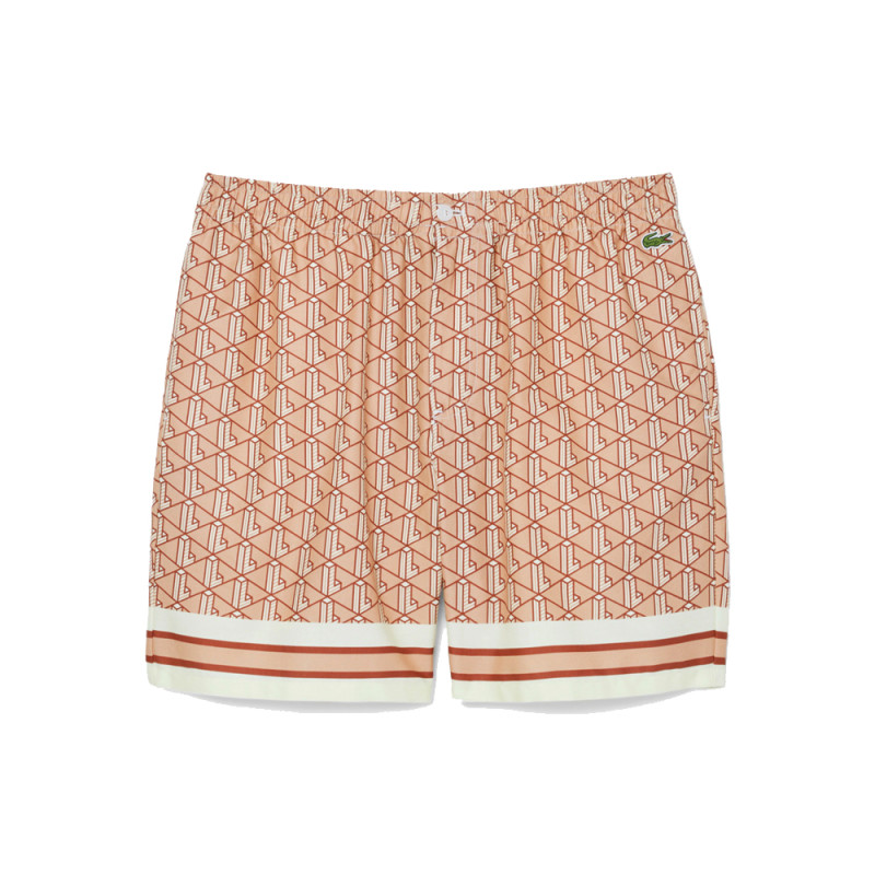 Short Homme Lacoste – Beige et Marron – Tissu Léger avec Imprimé Monogramme