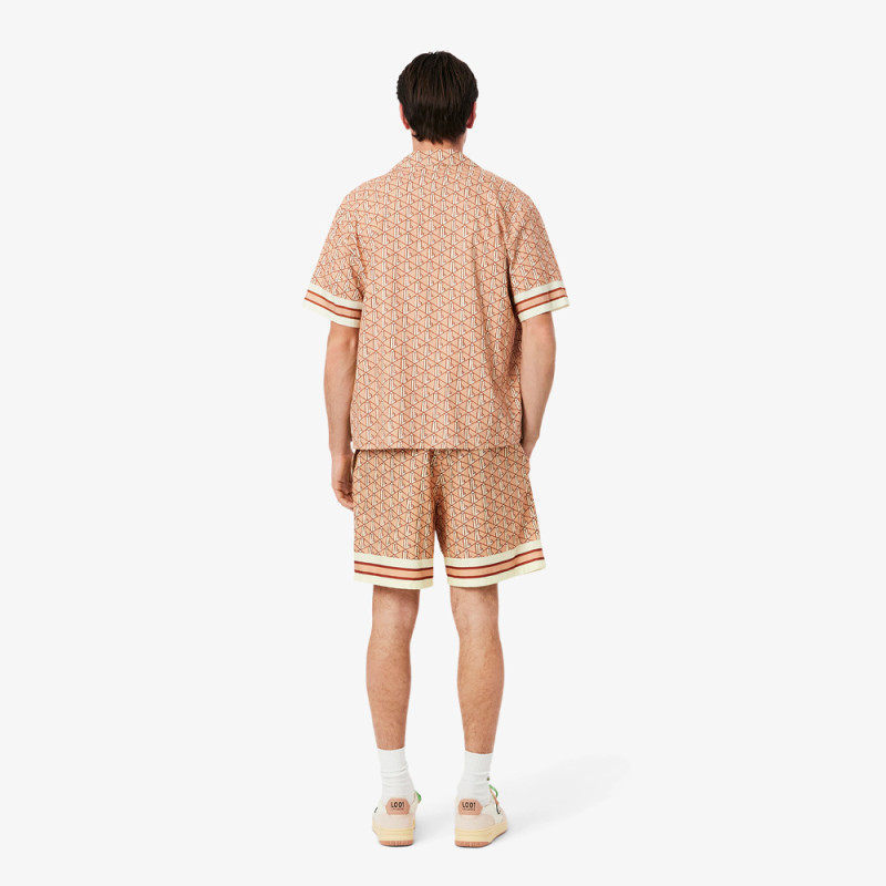 Short Homme Lacoste – Beige et Marron – Tissu Léger avec Imprimé Monogramme