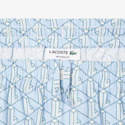 Short Homme Lacoste – Bleu et Blanc – Tissu Léger avec Imprimé Monogramme