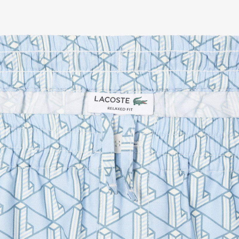 Short Homme Lacoste – Bleu et Blanc – Tissu Léger avec Imprimé Monogramme