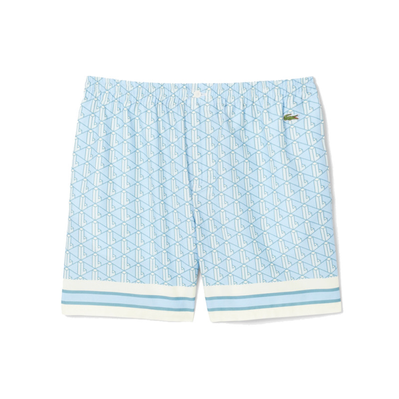 Short Homme Lacoste – Bleu et Blanc – Tissu Léger avec Imprimé Monogramme