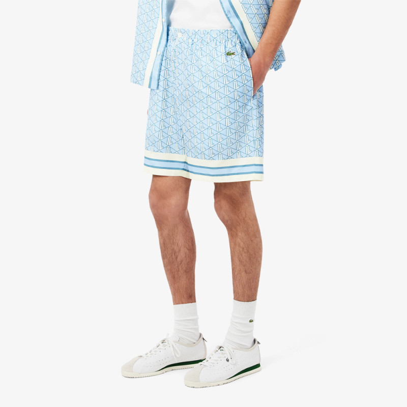 Short Homme Lacoste – Bleu et Blanc – Tissu Léger avec Imprimé Monogramme