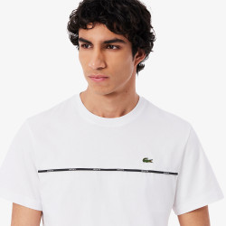 T-shirt Homme Lacoste – Blanc – Jersey de Coton & Liseré Contrastant