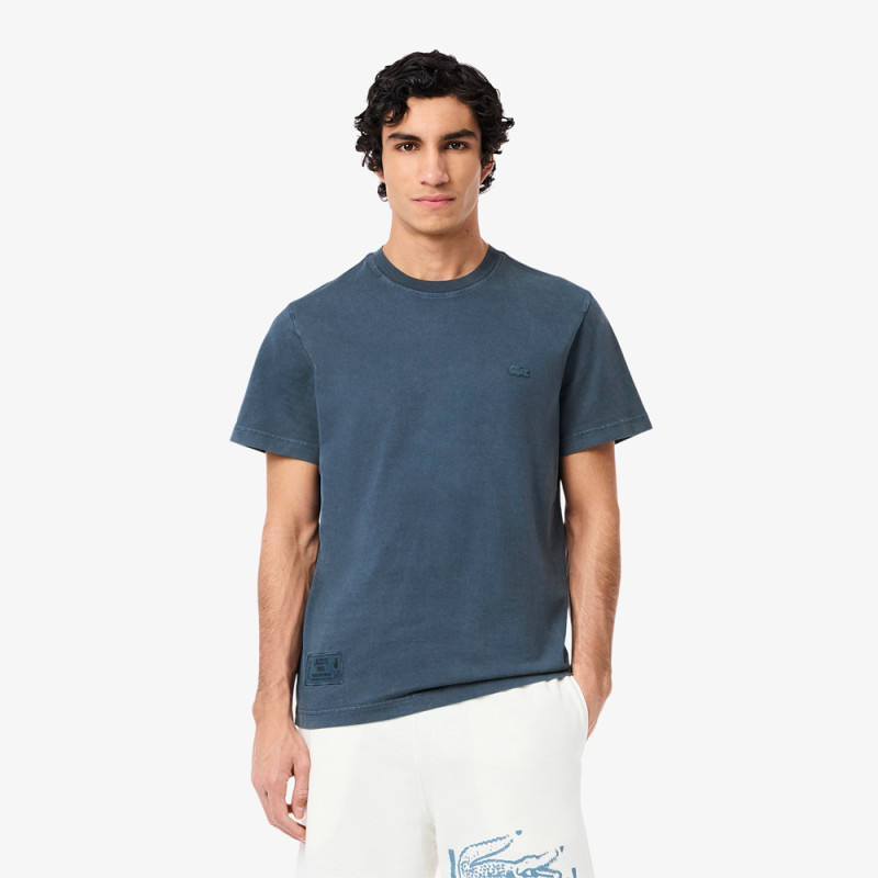 T-shirt Homme Lacoste – Bleu Minéral – Jersey Épais & Effet Délavé Unique